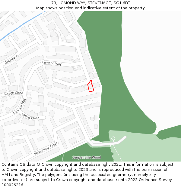 73, LOMOND WAY, STEVENAGE, SG1 6BT: Location map and indicative extent of plot