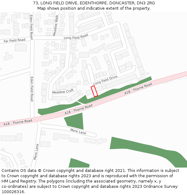 73, LONG FIELD DRIVE, EDENTHORPE, DONCASTER, DN3 2RG: Location map and indicative extent of plot