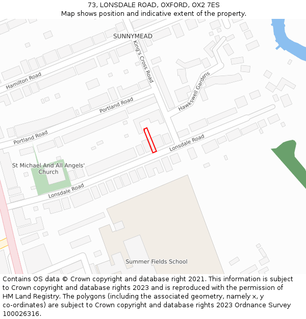 73, LONSDALE ROAD, OXFORD, OX2 7ES: Location map and indicative extent of plot