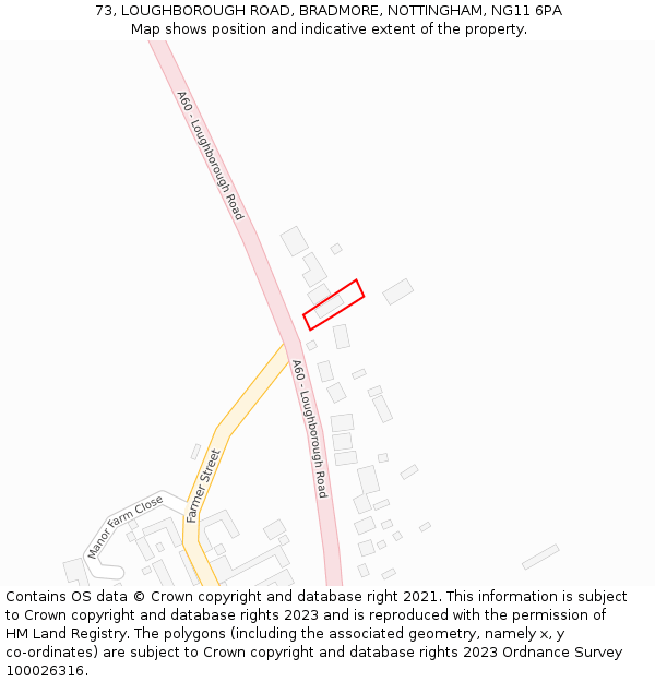 73, LOUGHBOROUGH ROAD, BRADMORE, NOTTINGHAM, NG11 6PA: Location map and indicative extent of plot