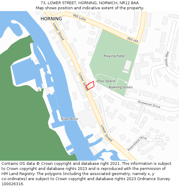 73, LOWER STREET, HORNING, NORWICH, NR12 8AA: Location map and indicative extent of plot