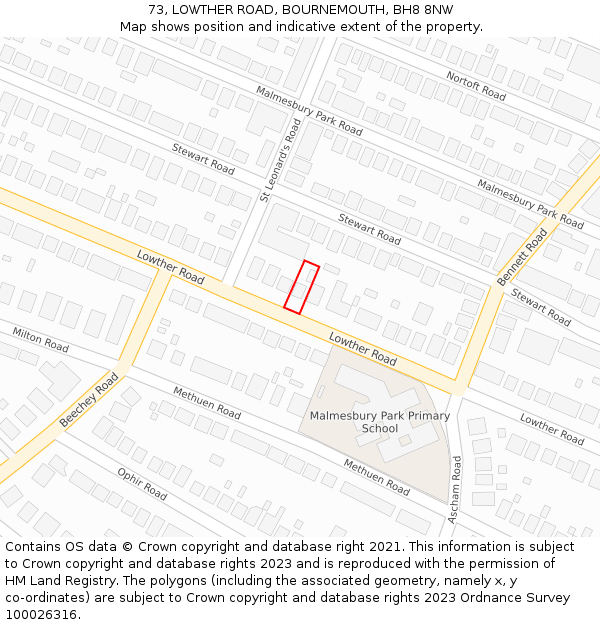 73, LOWTHER ROAD, BOURNEMOUTH, BH8 8NW: Location map and indicative extent of plot