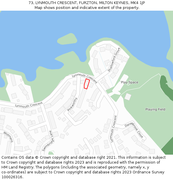 73, LYNMOUTH CRESCENT, FURZTON, MILTON KEYNES, MK4 1JP: Location map and indicative extent of plot