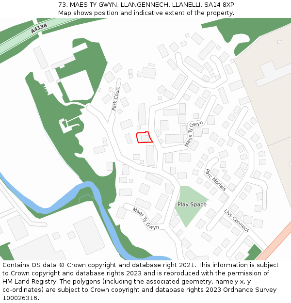 73, MAES TY GWYN, LLANGENNECH, LLANELLI, SA14 8XP: Location map and indicative extent of plot