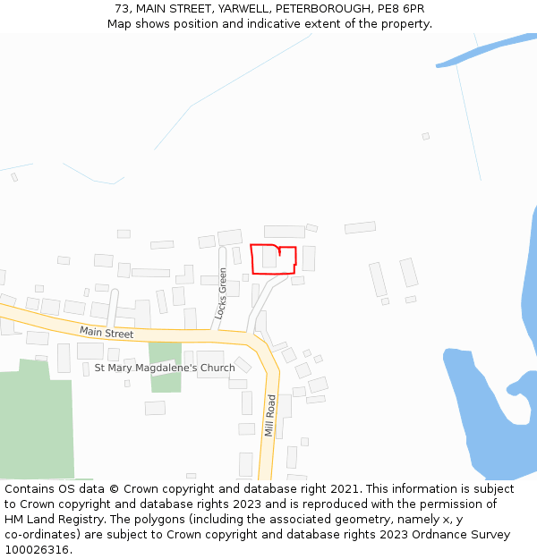 73, MAIN STREET, YARWELL, PETERBOROUGH, PE8 6PR: Location map and indicative extent of plot