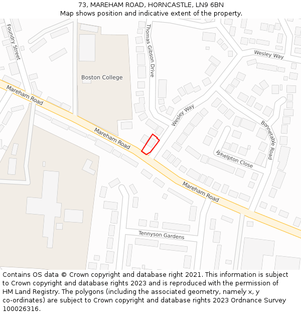 73, MAREHAM ROAD, HORNCASTLE, LN9 6BN: Location map and indicative extent of plot