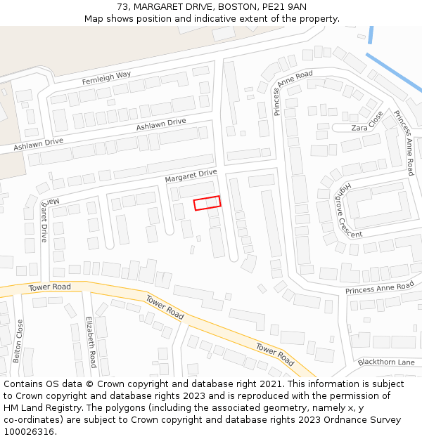 73, MARGARET DRIVE, BOSTON, PE21 9AN: Location map and indicative extent of plot