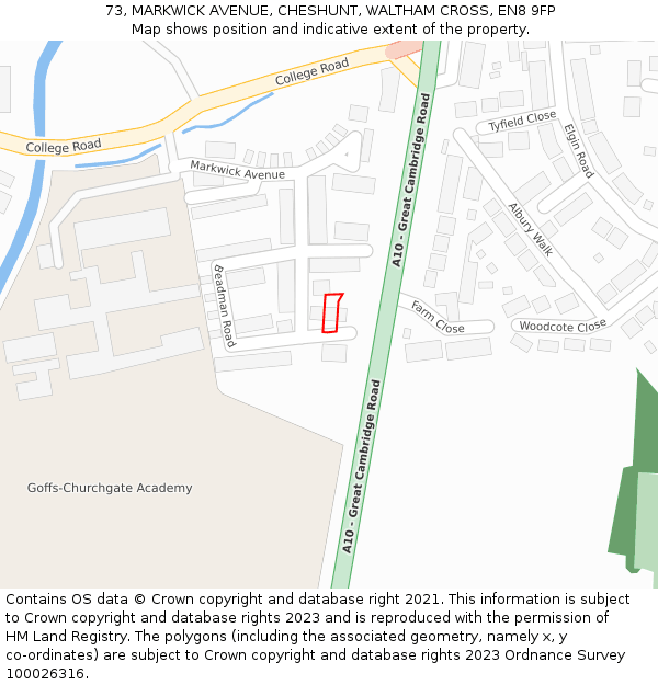 73, MARKWICK AVENUE, CHESHUNT, WALTHAM CROSS, EN8 9FP: Location map and indicative extent of plot