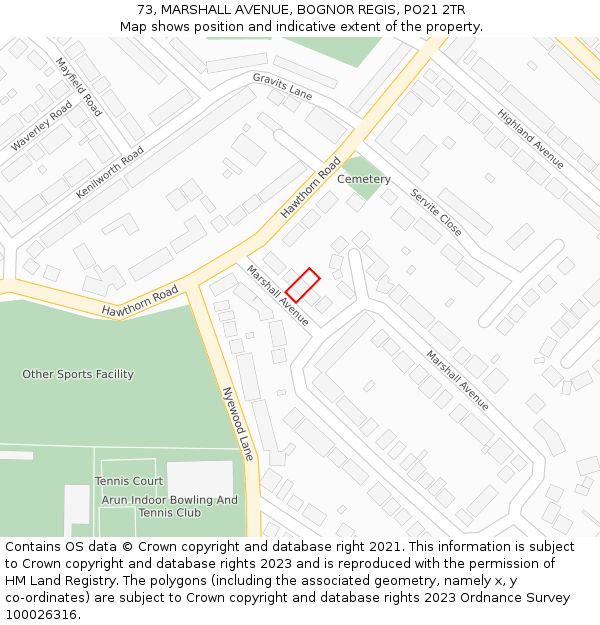 73, MARSHALL AVENUE, BOGNOR REGIS, PO21 2TR: Location map and indicative extent of plot