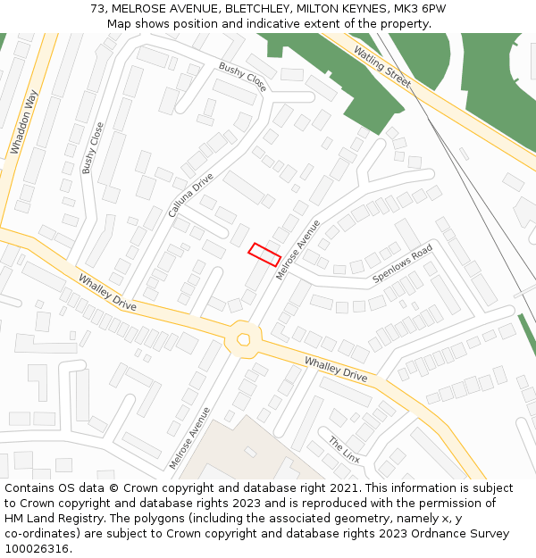 73, MELROSE AVENUE, BLETCHLEY, MILTON KEYNES, MK3 6PW: Location map and indicative extent of plot