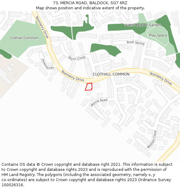 73, MERCIA ROAD, BALDOCK, SG7 6RZ: Location map and indicative extent of plot