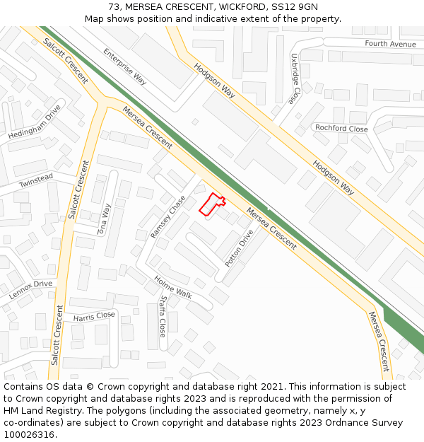 73, MERSEA CRESCENT, WICKFORD, SS12 9GN: Location map and indicative extent of plot