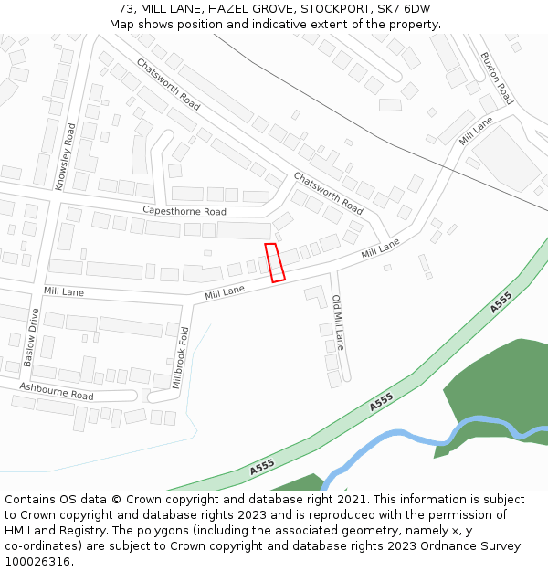 73, MILL LANE, HAZEL GROVE, STOCKPORT, SK7 6DW: Location map and indicative extent of plot