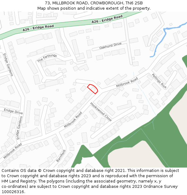 73, MILLBROOK ROAD, CROWBOROUGH, TN6 2SB: Location map and indicative extent of plot