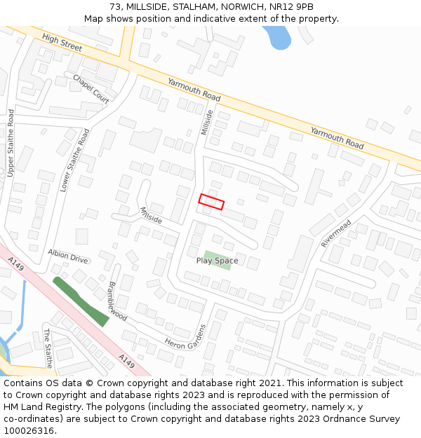 73, MILLSIDE, STALHAM, NORWICH, NR12 9PB: Location map and indicative extent of plot