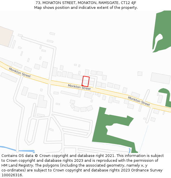 73, MONKTON STREET, MONKTON, RAMSGATE, CT12 4JF: Location map and indicative extent of plot