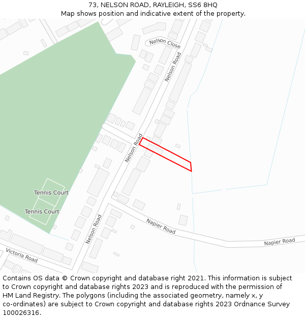 73, NELSON ROAD, RAYLEIGH, SS6 8HQ: Location map and indicative extent of plot