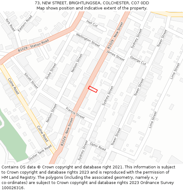 73, NEW STREET, BRIGHTLINGSEA, COLCHESTER, CO7 0DD: Location map and indicative extent of plot