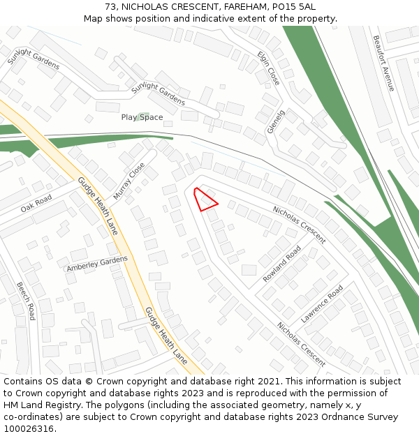 73, NICHOLAS CRESCENT, FAREHAM, PO15 5AL: Location map and indicative extent of plot