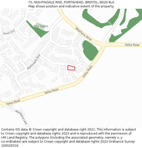 73, NIGHTINGALE RISE, PORTISHEAD, BRISTOL, BS20 8LX: Location map and indicative extent of plot