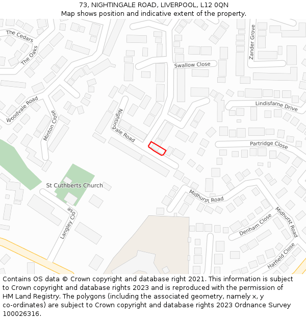 73, NIGHTINGALE ROAD, LIVERPOOL, L12 0QN: Location map and indicative extent of plot