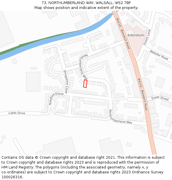 73, NORTHUMBERLAND WAY, WALSALL, WS2 7BF: Location map and indicative extent of plot