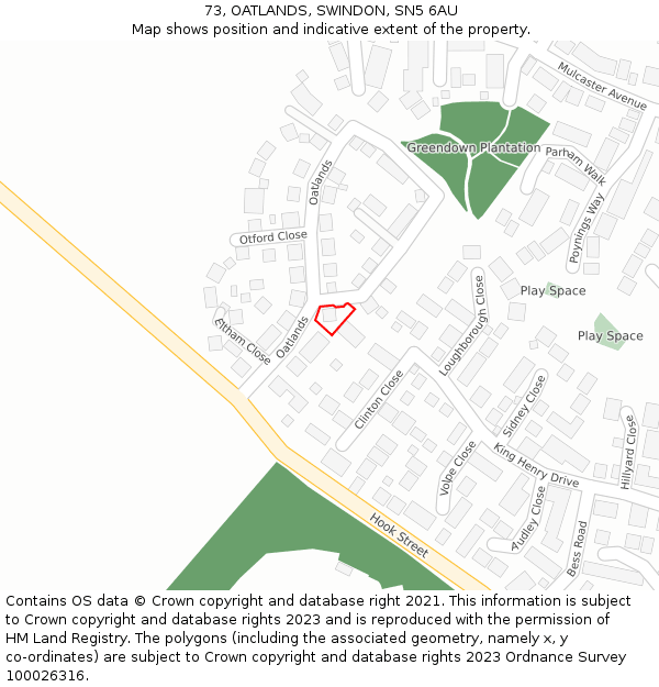 73, OATLANDS, SWINDON, SN5 6AU: Location map and indicative extent of plot