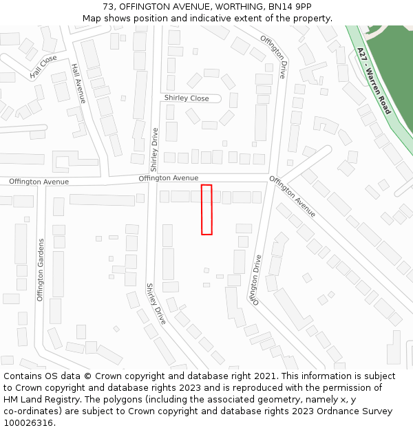 73, OFFINGTON AVENUE, WORTHING, BN14 9PP: Location map and indicative extent of plot