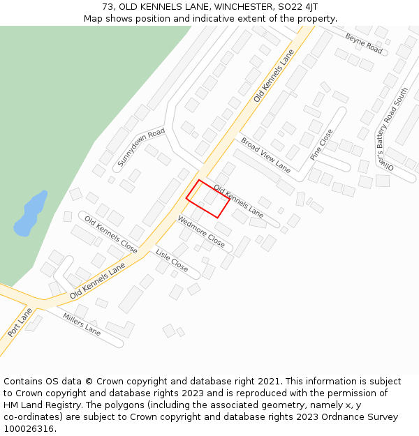 73, OLD KENNELS LANE, WINCHESTER, SO22 4JT: Location map and indicative extent of plot