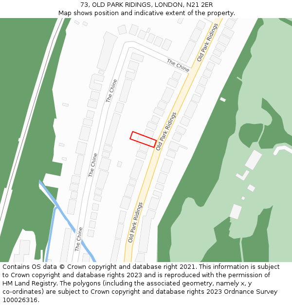 73, OLD PARK RIDINGS, LONDON, N21 2ER: Location map and indicative extent of plot