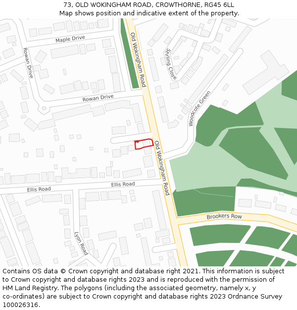 73, OLD WOKINGHAM ROAD, CROWTHORNE, RG45 6LL: Location map and indicative extent of plot