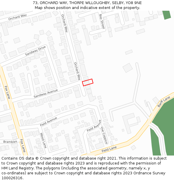 73, ORCHARD WAY, THORPE WILLOUGHBY, SELBY, YO8 9NE: Location map and indicative extent of plot