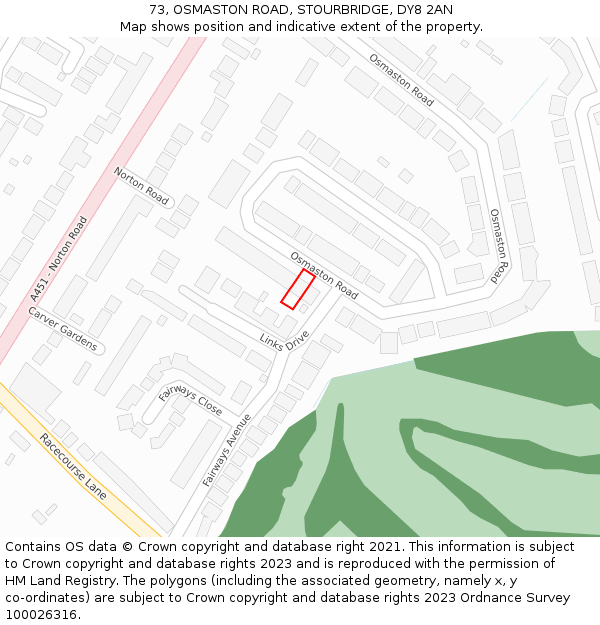 73, OSMASTON ROAD, STOURBRIDGE, DY8 2AN: Location map and indicative extent of plot