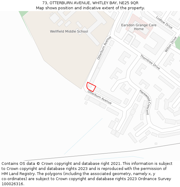 73, OTTERBURN AVENUE, WHITLEY BAY, NE25 9QR: Location map and indicative extent of plot
