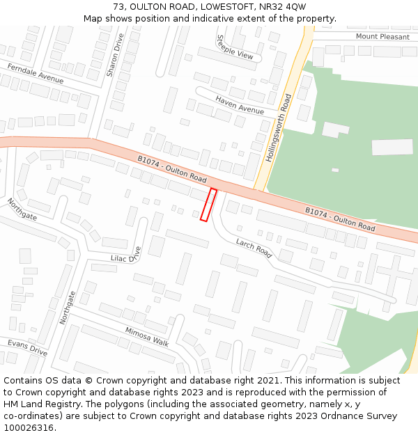 73, OULTON ROAD, LOWESTOFT, NR32 4QW: Location map and indicative extent of plot