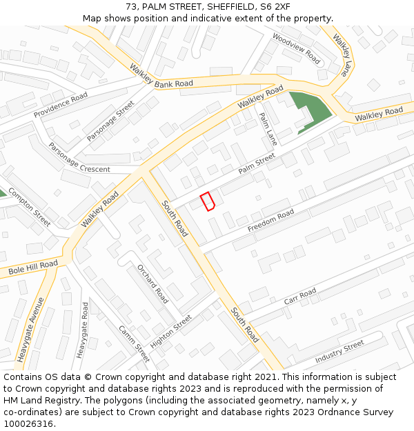 73, PALM STREET, SHEFFIELD, S6 2XF: Location map and indicative extent of plot