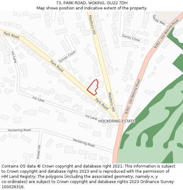 73, PARK ROAD, WOKING, GU22 7DH: Location map and indicative extent of plot