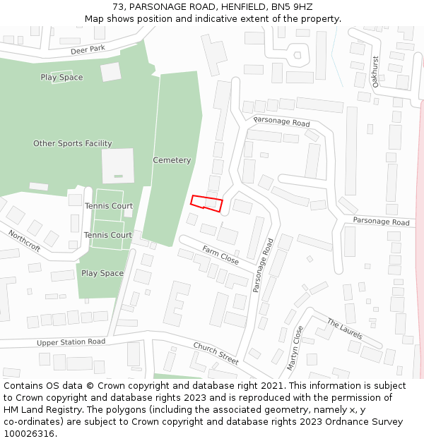 73, PARSONAGE ROAD, HENFIELD, BN5 9HZ: Location map and indicative extent of plot