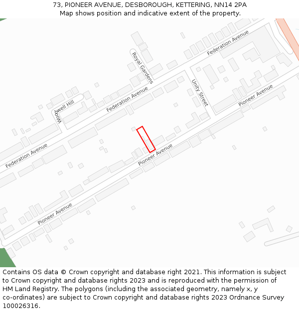 73, PIONEER AVENUE, DESBOROUGH, KETTERING, NN14 2PA: Location map and indicative extent of plot