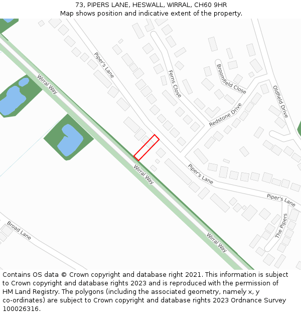 73, PIPERS LANE, HESWALL, WIRRAL, CH60 9HR: Location map and indicative extent of plot