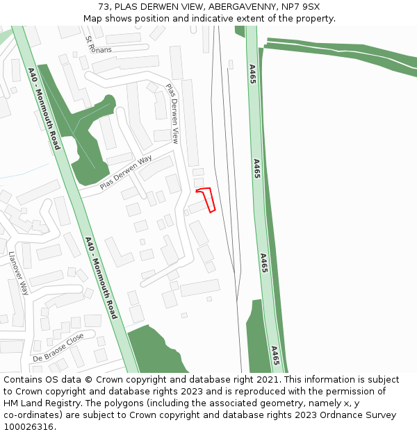 73, PLAS DERWEN VIEW, ABERGAVENNY, NP7 9SX: Location map and indicative extent of plot