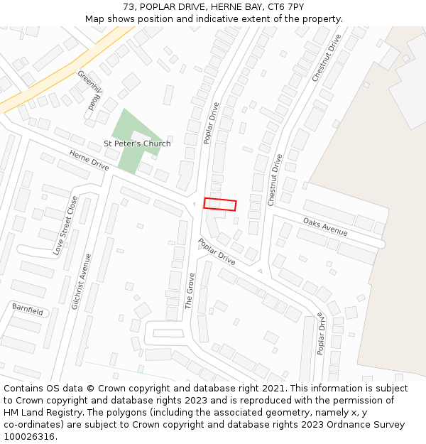 73, POPLAR DRIVE, HERNE BAY, CT6 7PY: Location map and indicative extent of plot