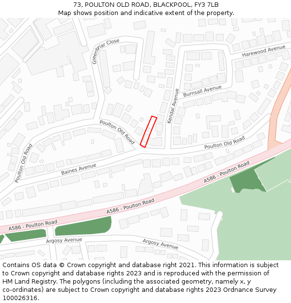 73, POULTON OLD ROAD, BLACKPOOL, FY3 7LB: Location map and indicative extent of plot