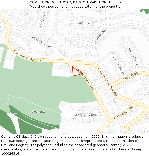 73, PRESTON DOWN ROAD, PRESTON, PAIGNTON, TQ3 1JD: Location map and indicative extent of plot