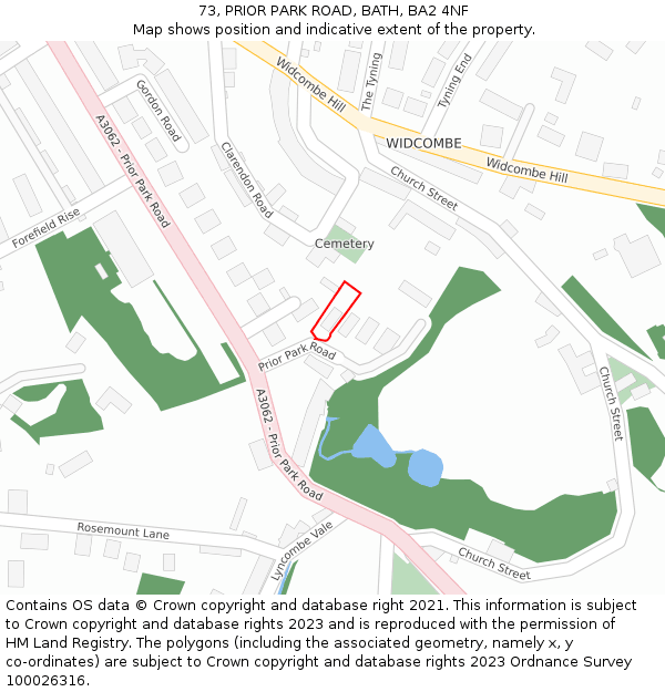 73, PRIOR PARK ROAD, BATH, BA2 4NF: Location map and indicative extent of plot