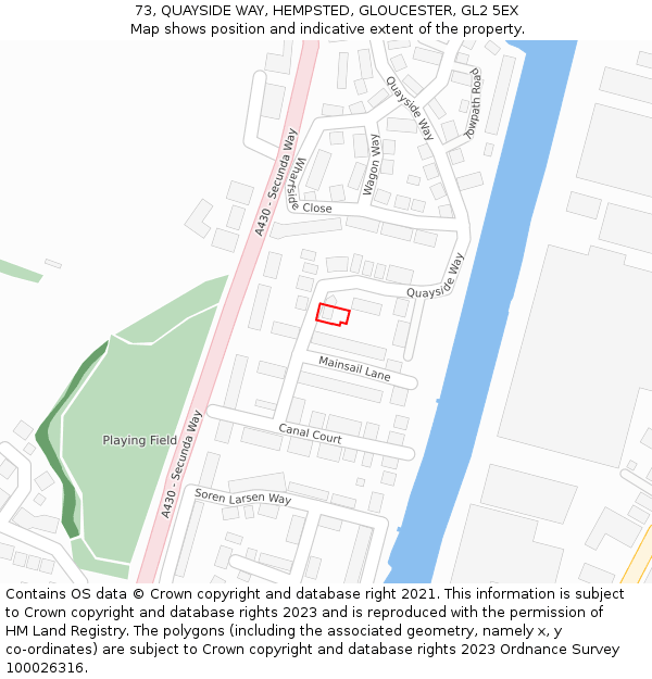 73, QUAYSIDE WAY, HEMPSTED, GLOUCESTER, GL2 5EX: Location map and indicative extent of plot