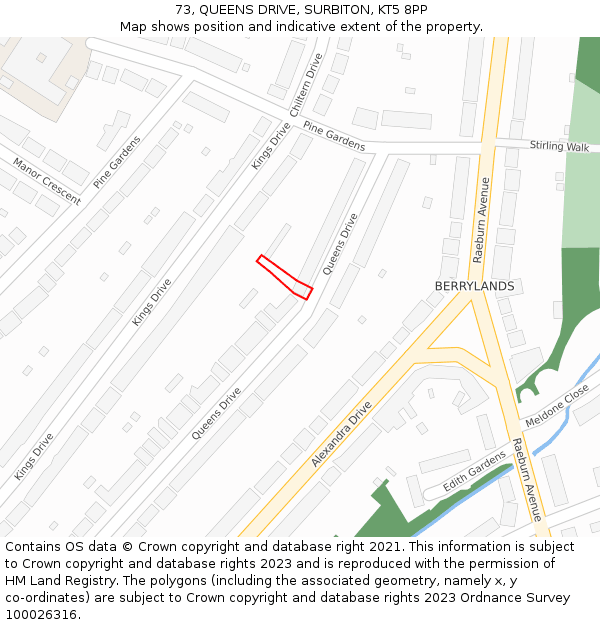 73, QUEENS DRIVE, SURBITON, KT5 8PP: Location map and indicative extent of plot