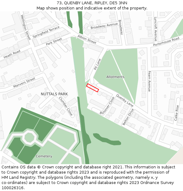 73, QUENBY LANE, RIPLEY, DE5 3NN: Location map and indicative extent of plot