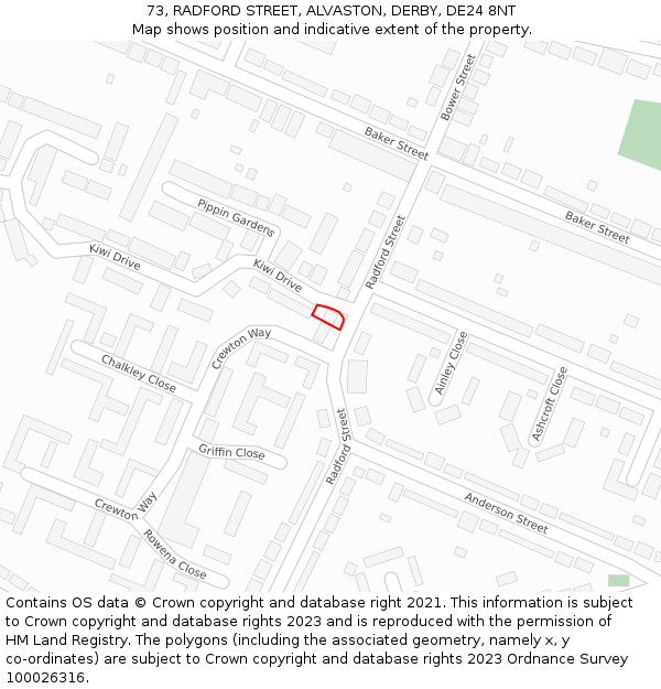 73, RADFORD STREET, ALVASTON, DERBY, DE24 8NT: Location map and indicative extent of plot