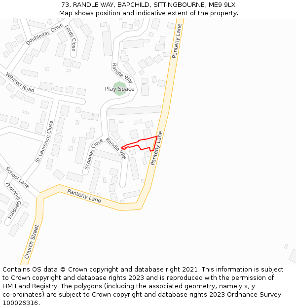 73, RANDLE WAY, BAPCHILD, SITTINGBOURNE, ME9 9LX: Location map and indicative extent of plot